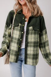 Snap Down Collared Neck Plaid Jackets OutfitFlow